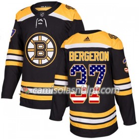 Camisola Boston Bruins Patrice Bergeron 37 Adidas 2017-2018 Preto USA Flag Fashion Authentic - Homem